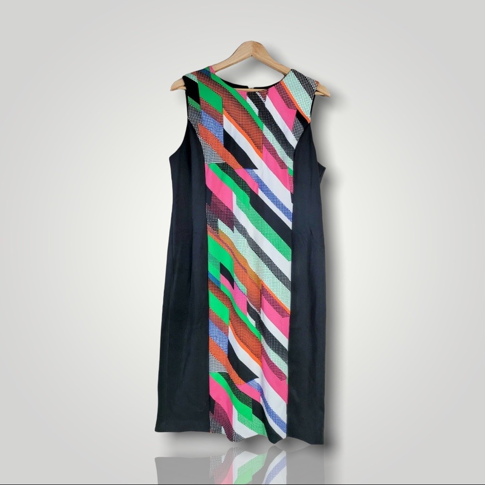 NWT Calvin Klein Black-Multi Print Block Stretch Scuba Sheath Dress size 6
